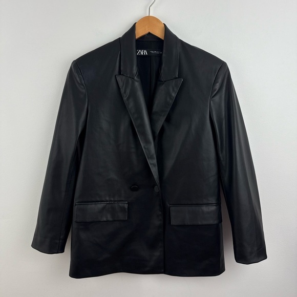 Zara Women's Black Faux Leather Blazer - Picture 8 of 9
